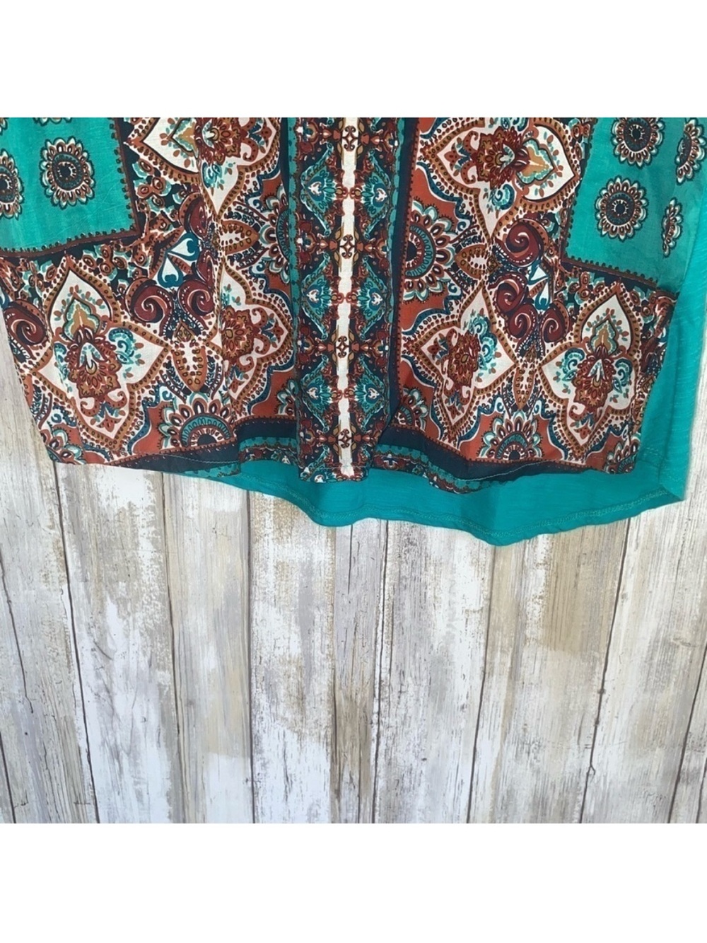Lucky Brand Teal Boho Mixed Media Paisley Print Top Medium Cotton Viscose - Picture 4 of 6